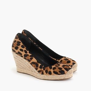 J Crew Leopard Calf Hair Espadrille Wedges